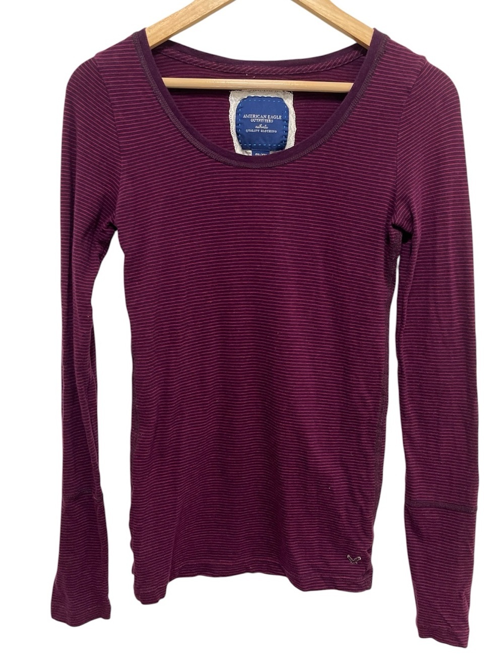 American Eagle Y2K Plum Striped Long Sleeve Scoop Neck Top Size Medium